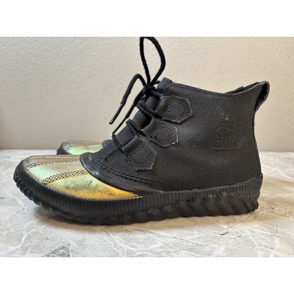 Sorel Women's Out N About Plus Lux Sparkle Toe Gold Black Waterproof Boots 7.5 - Picture 4 of 8